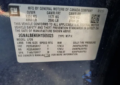 2017 Chevrolet Equinox Ls z USA, uszkodzony, nr VIN 2GNALBEK6H1565023